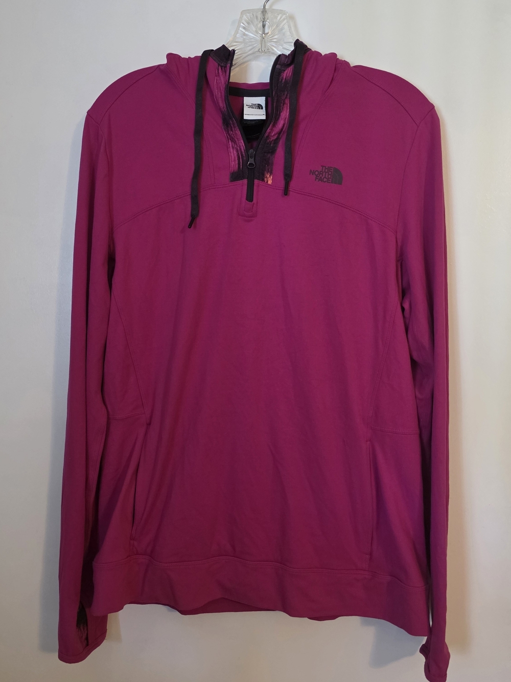 The North Face Women's 1/4-Zip Athletic Hoodie Magenta Pink Thumbholes Kanga
